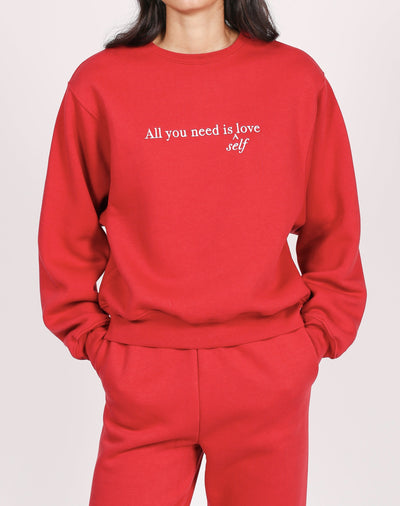 The "ALL YOU NEED" Best Friend Crew Neck Sweatshirt | Crimson