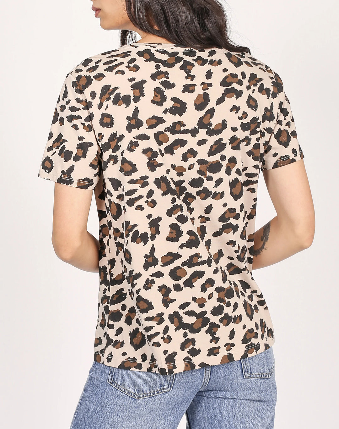 BRUNETTE THE LABLE | The Boxy Crew Neck Tee | Tan Leopard