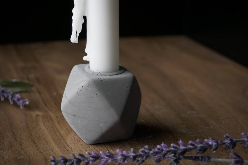 Concrete Geometric Taper Candle Holder - Charcoal