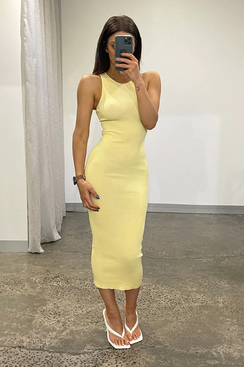 MADISON THE LABEL - Devon Knit Midi Dress | Lemon
