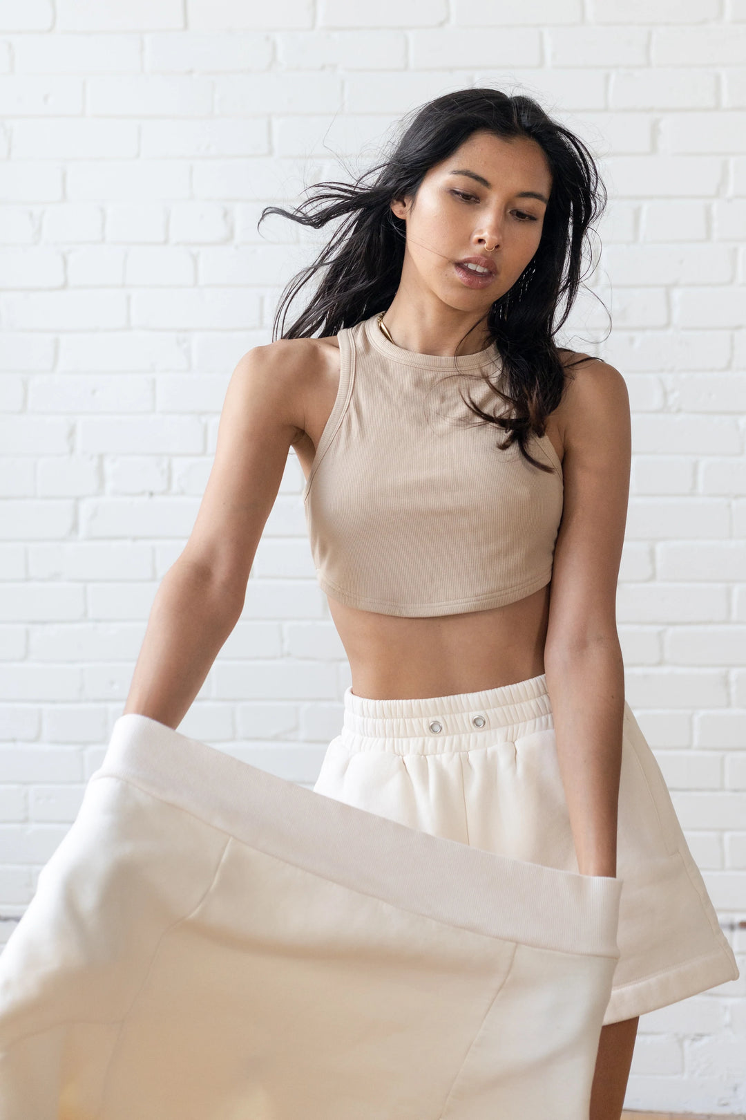 Essential Ribbed Crop Tank - Champagne