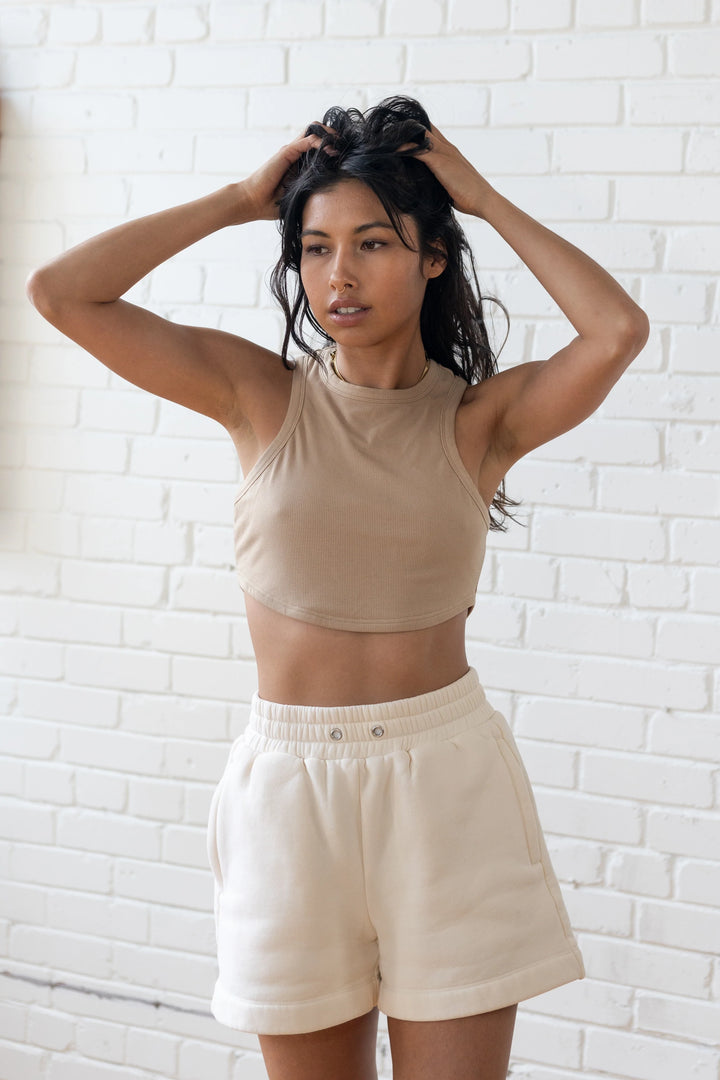 Essential Ribbed Crop Tank - Champagne