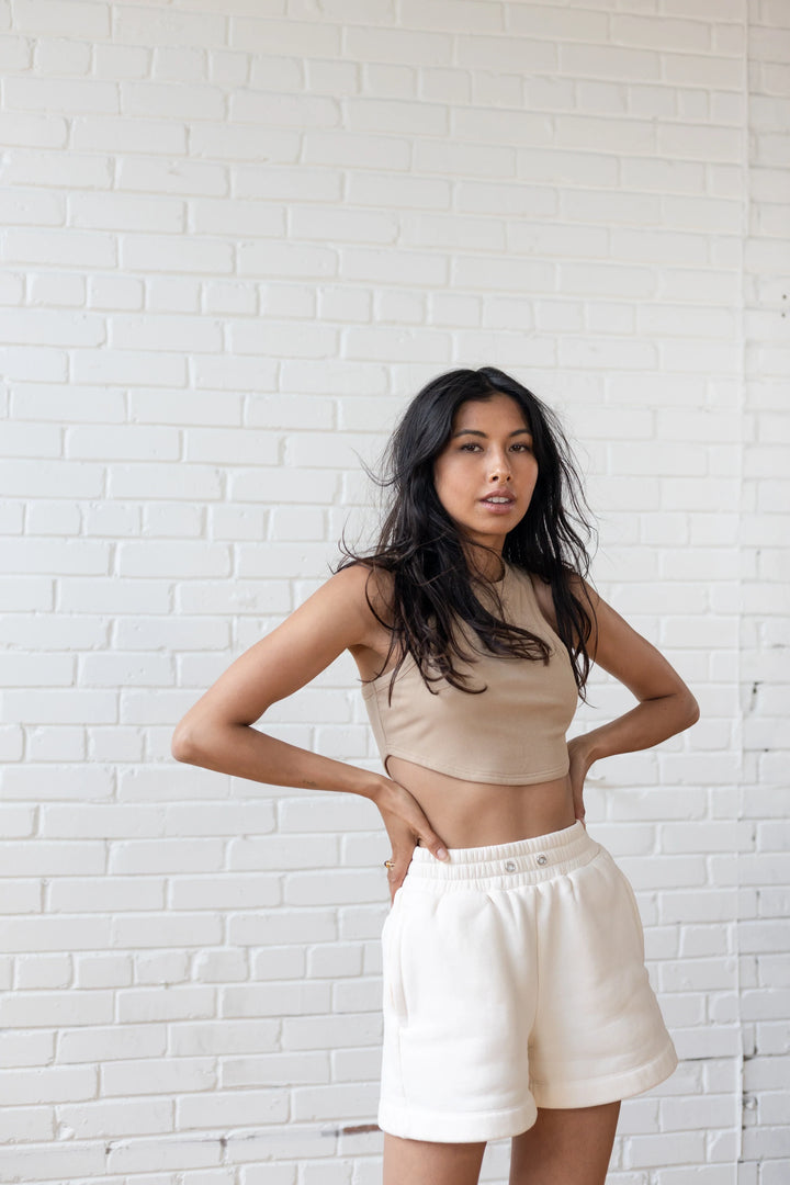 Essential Ribbed Crop Tank - Champagne