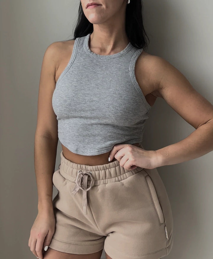 Essential Ribbed Crop Tank - Cloud