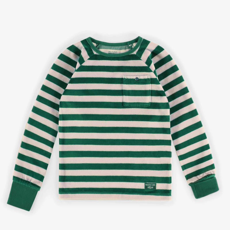 Green & White Striped 2-piece Pajama | Velvet