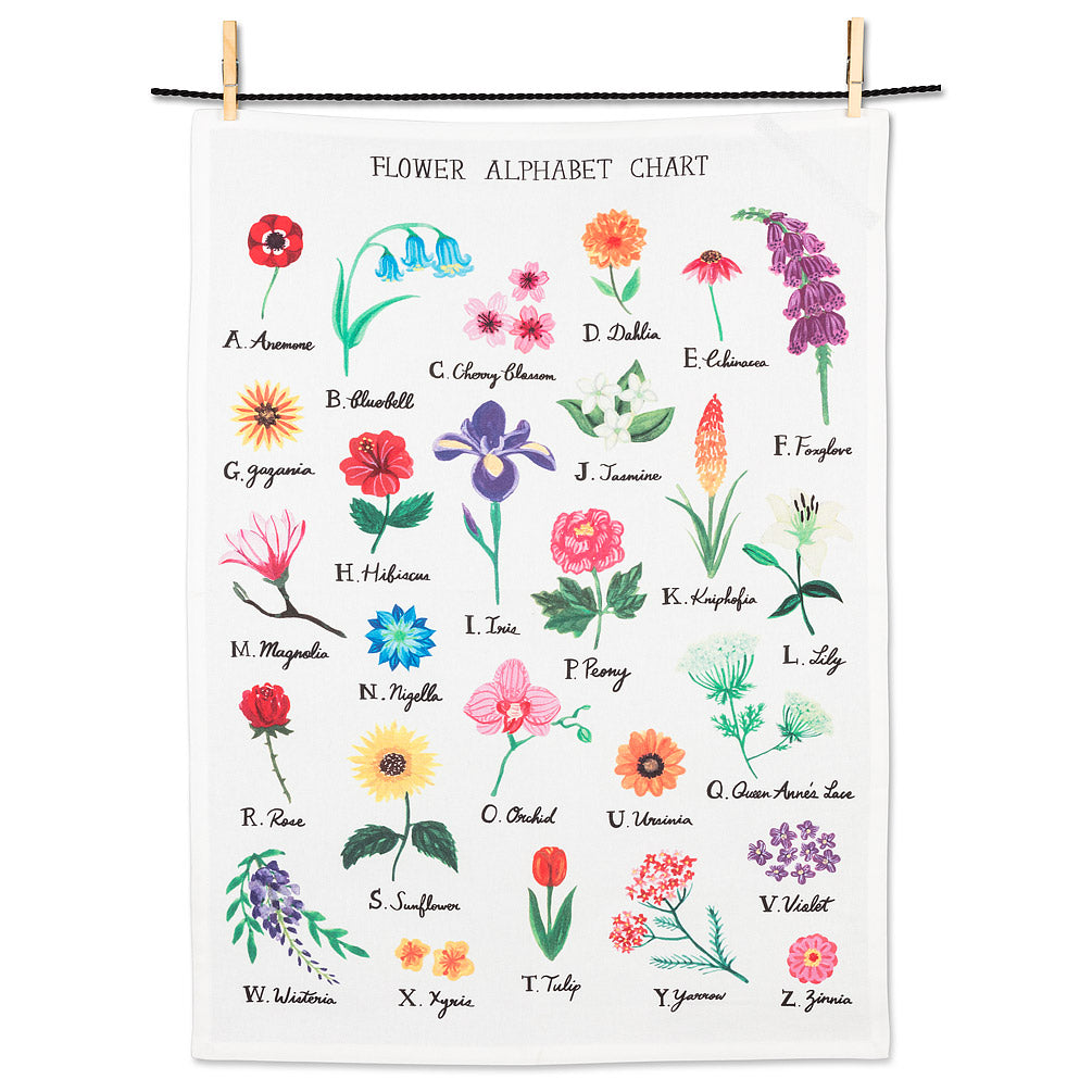 Flowers Alphabet Tea Towel