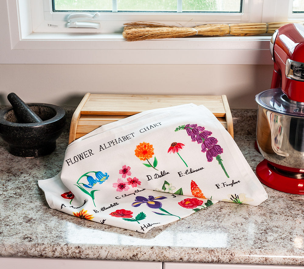 Flowers Alphabet Tea Towel