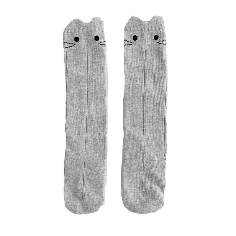 Portage & Main Kitty Kneehigh Socks (Grey)