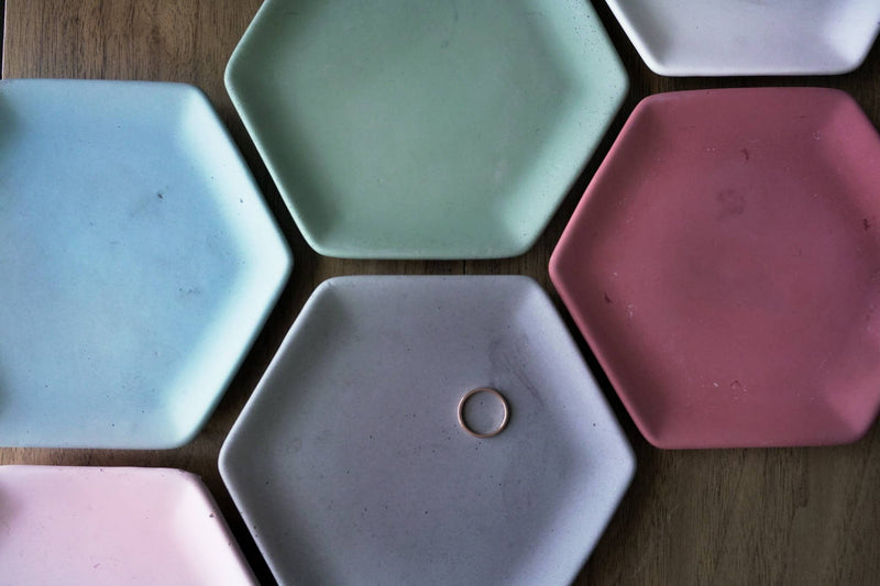 Concrete Hexagon Trinket Dish - Green