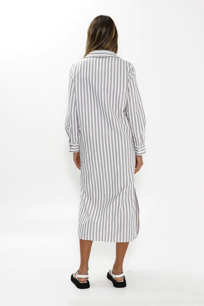 MADISON THE LABEL - Jadana Shirt Dress | Grey Stripe