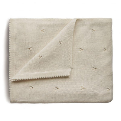 Knitted Pointelle Baby Blanket | Ivory
