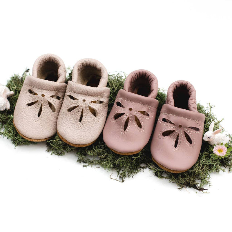 Leather Daisy Baby Shoes - Dusty Rose