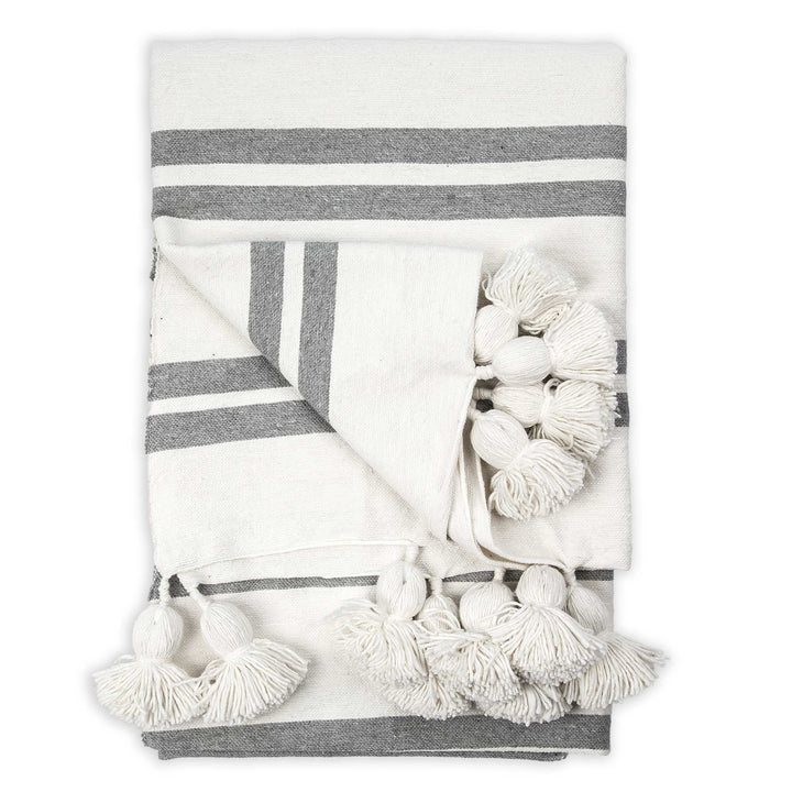 Pokoloko | Moroccan Pom Pom Throw - Racer White