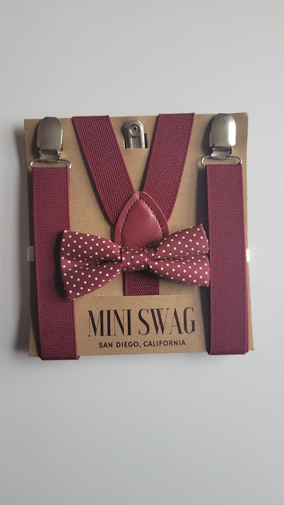 Mini Swag Burgundy/Dot Bow Tie & Suspenders | Baby 0-2