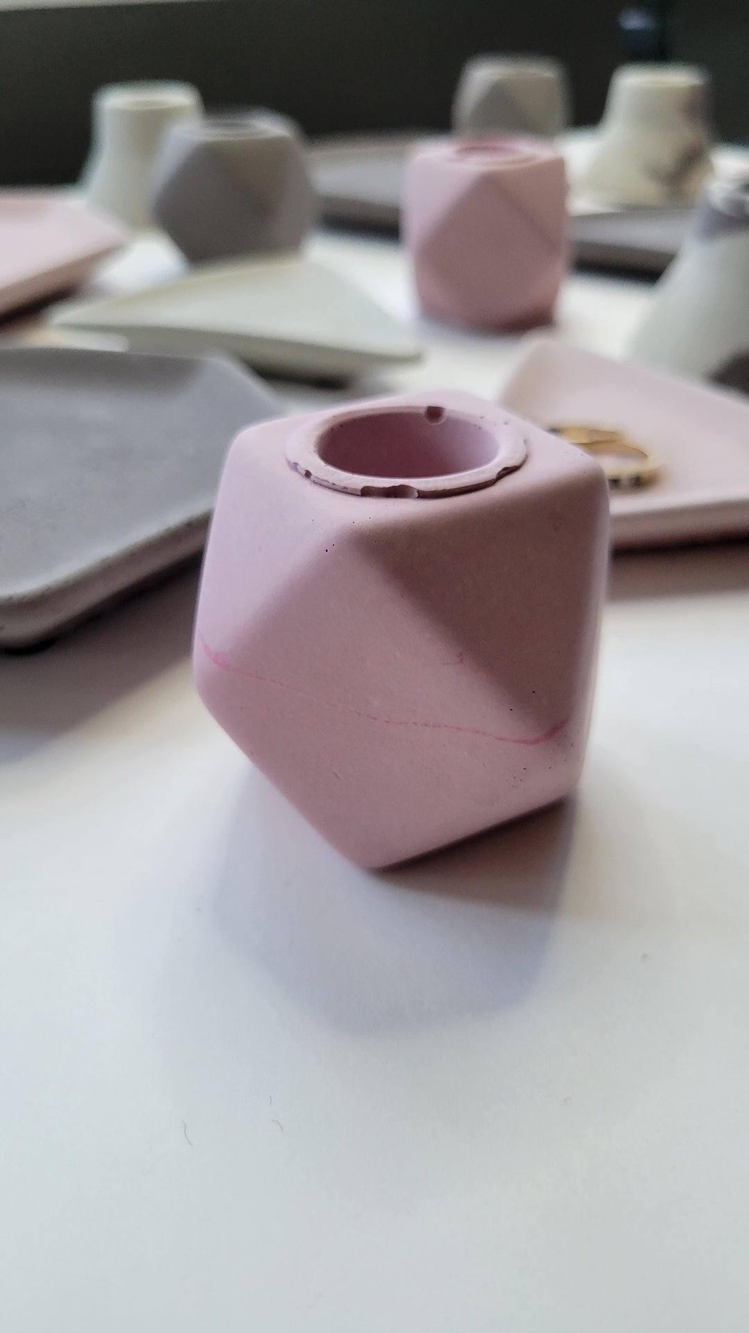 Concrete Geometric Taper Candle Holder - Pink