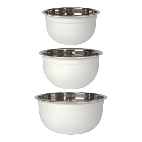 Set of 3 Mixing Bowls - White/Stainless Steel