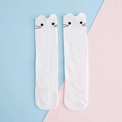 Portage & Main Kitty Kneehigh Socks (White)