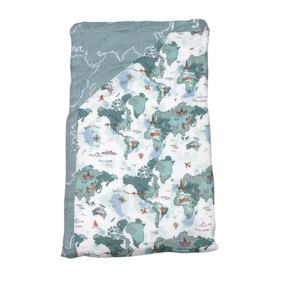 World Map + Someday Oh-So-Soft Muslin Blanket | 66" x 54"