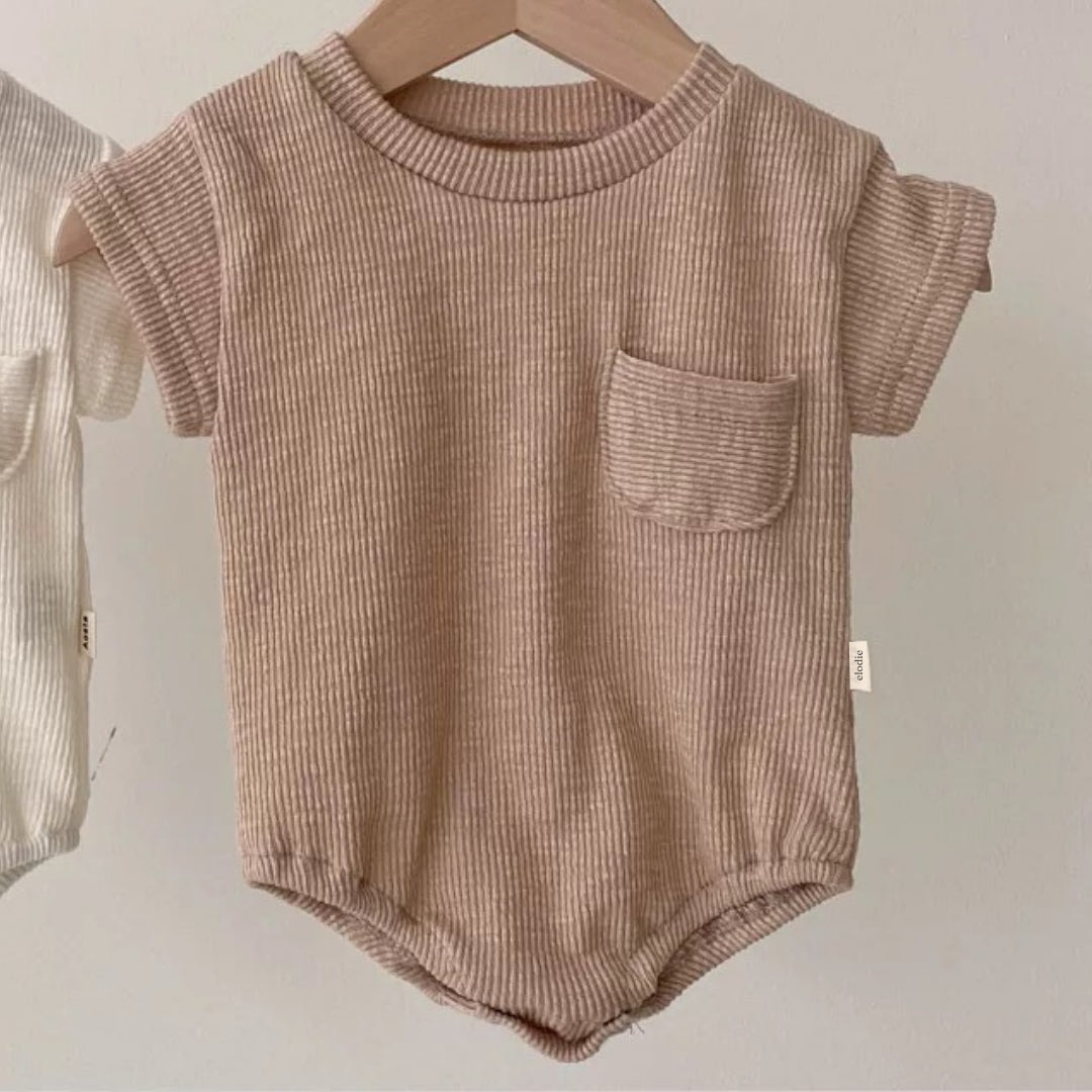 Stella Ribbed Pocket Tee Romper - Dusty Rose