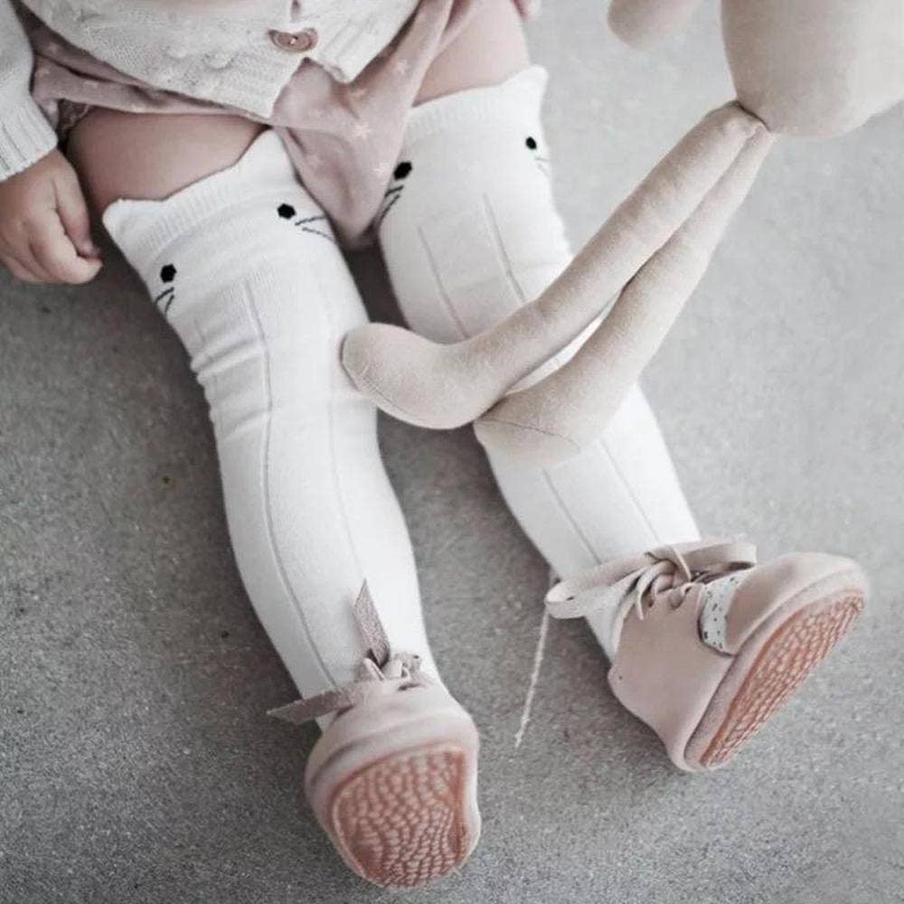 Portage & Main Kitty Kneehigh Socks (White)